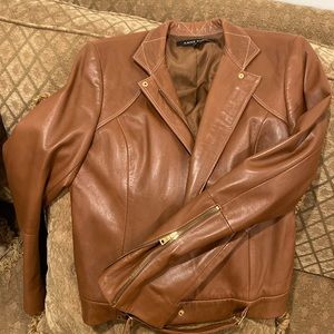 Camel Brown Leather Moto Jacket